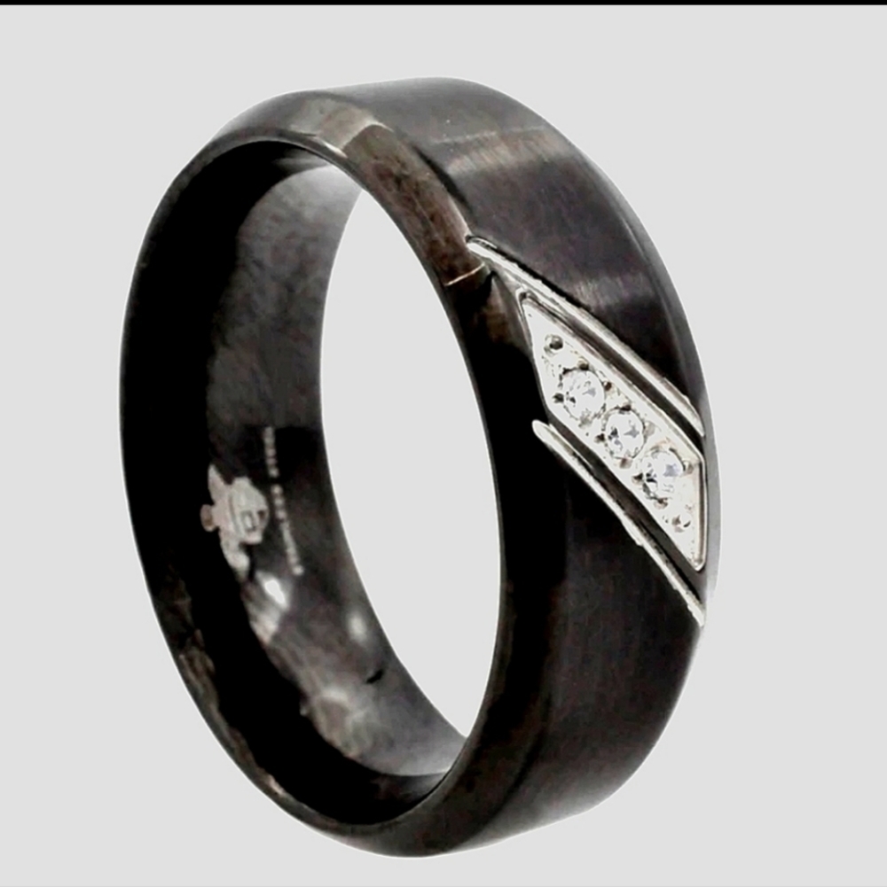 Black Jack Men's Stainless Steel Band with Cubic Zirconia Size 9 NWOT